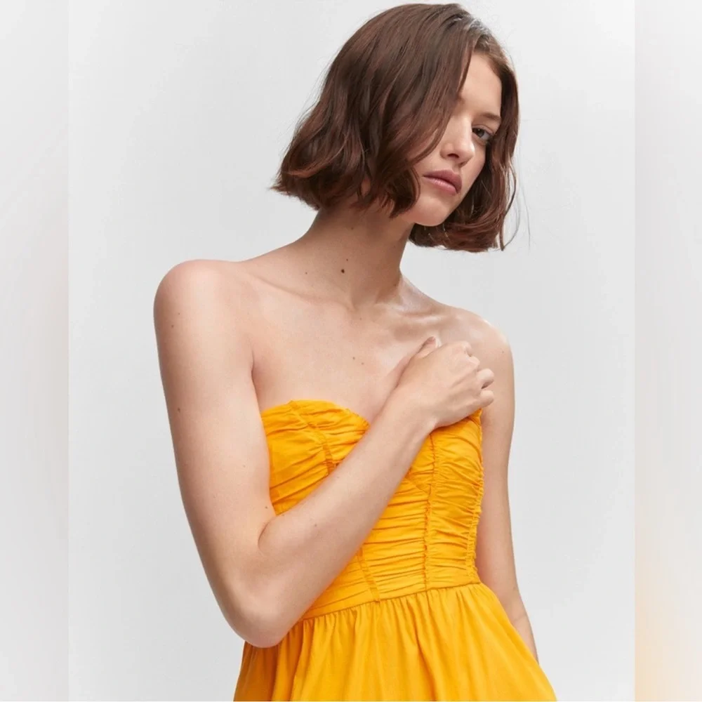 NWOT MANGO Flared Corset Dress in Neon Orange Size 4 - Picture 3 of 13